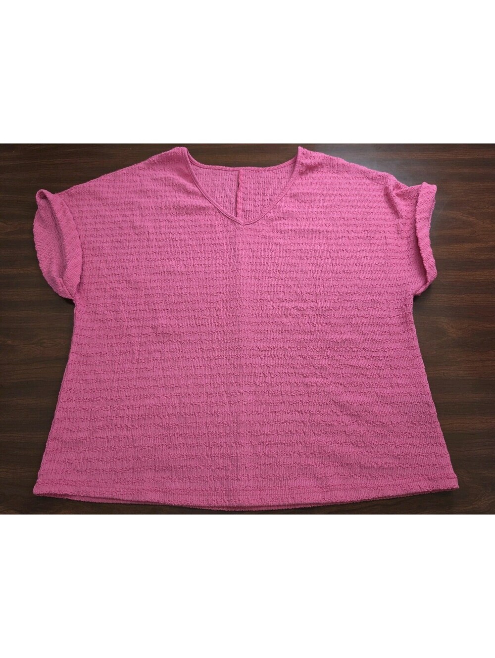 Emery Rose Large Hot Pink Textured Shirt Short Sleeve Modern Minimalist Top